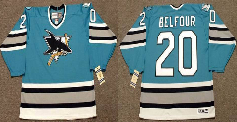 2019 Men San Jose Sharks 20 Belfour blue CCM NHL jersey